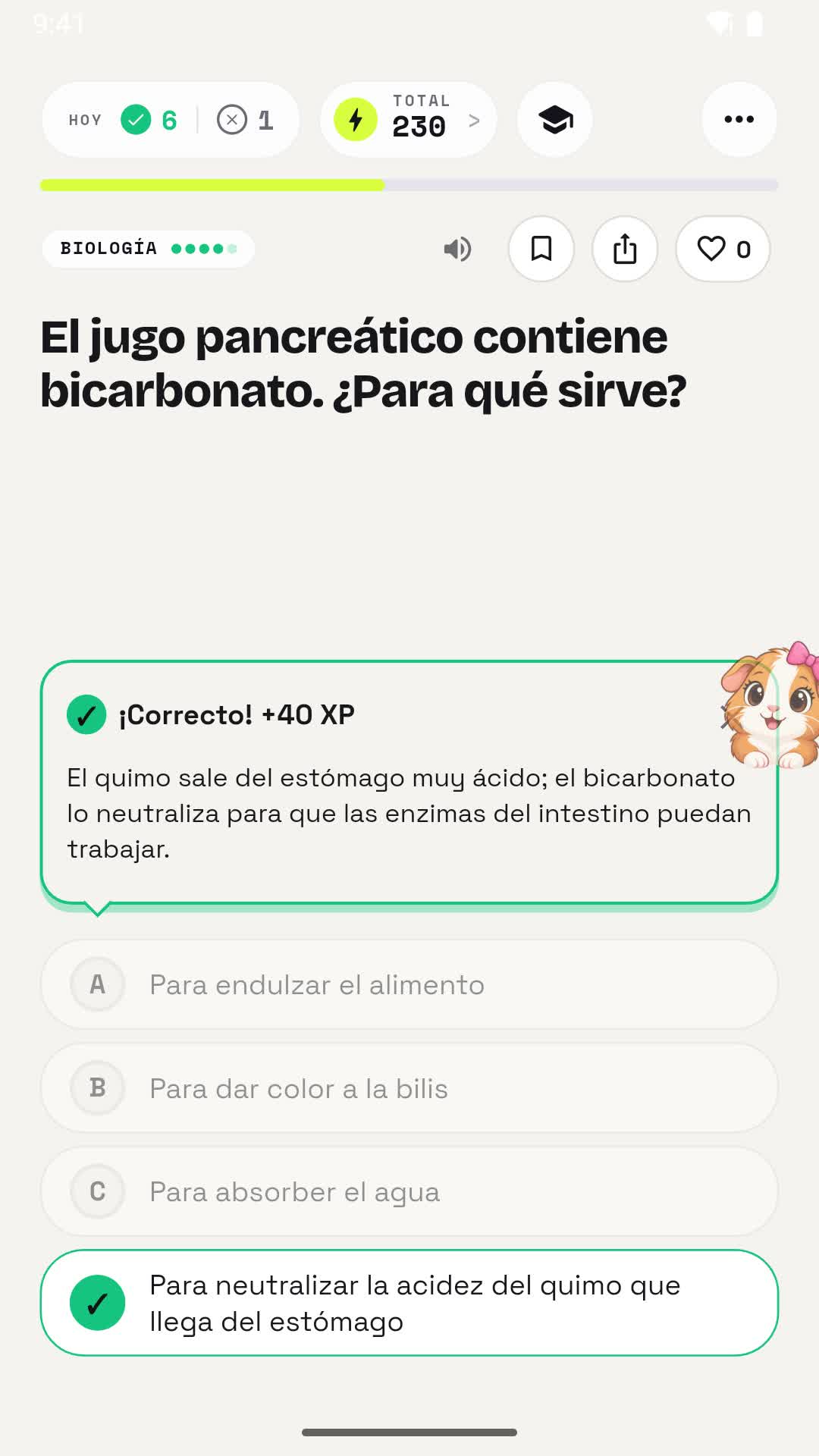 Pregunta de biología en tema claro con la explicación de la respuesta